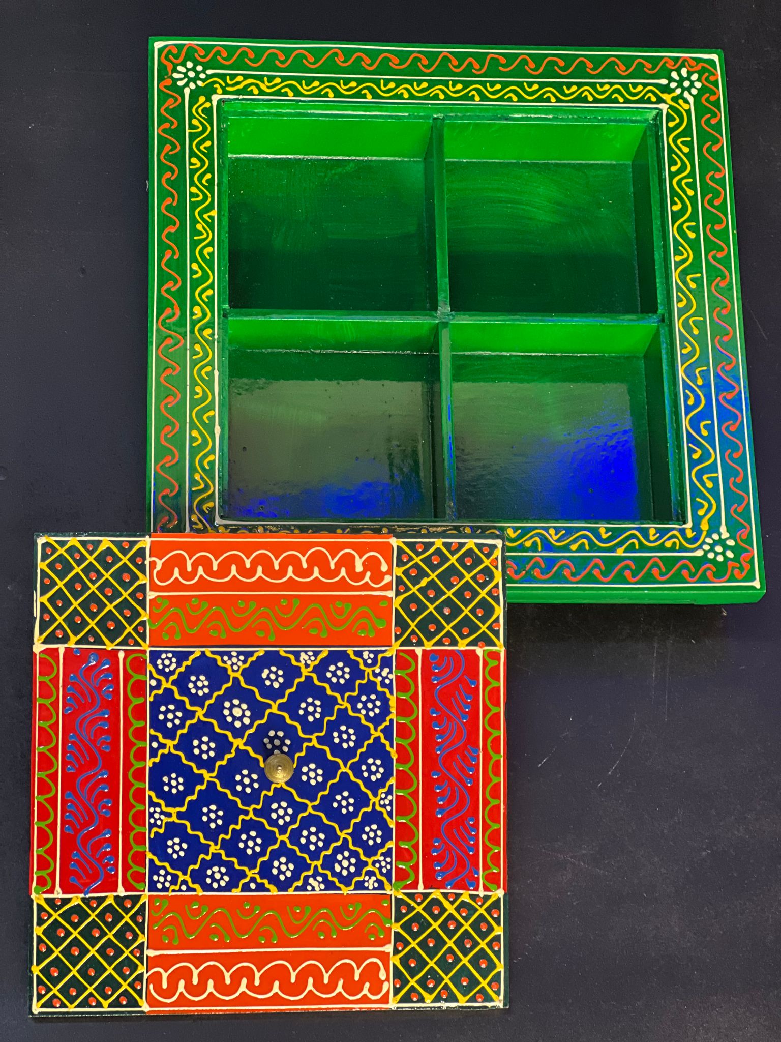 GREEN HAND PRAINTED DRY FRUIT BOX / HOME DECOR / RESTAURANT DECOR/ OFFICE DECOR/ TABLE DECOR/DRAWING ROOM DECOR / GIFT ITEM view 2