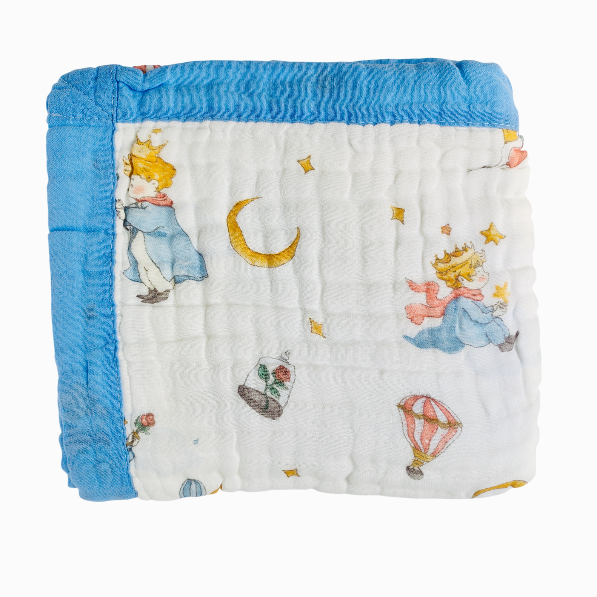 6-Layer Muslin Cotton Baby AC Blanket — Ultra-Soft, Breathable & Lightweight Blanket for Newborn to 6 Years, Stroller Cover & Crib Sheet (White and Denim Blue)