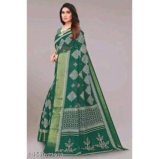 Green Colour Cotton Printed saree With Blouse Piece view 2