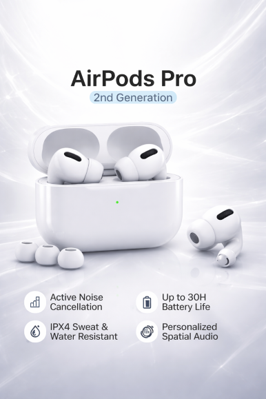 Zyntrix AirBuds Pro 2 (2nd Gen) Premium TWS Earbuds with ENC, MagSafe Charging Support & Precision-Tuned Audio - White view 2