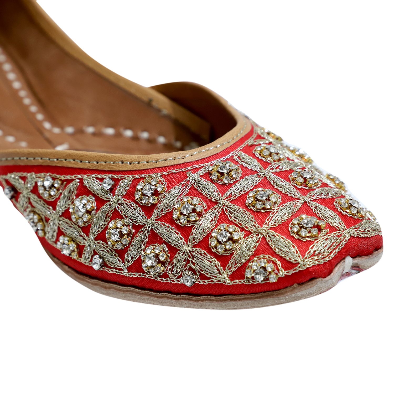 RSK ETHNIC WEAR, Red Color Embroidered Handmade Jutti for Women with Soft Leather and Double Cushion view 2