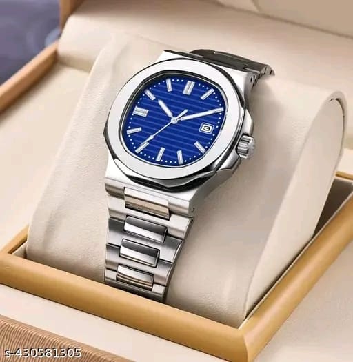 Luxury Silver Stainless Steel Blue Dial Wrist Watches Date Chronograph Analog Watch - For Men view 2