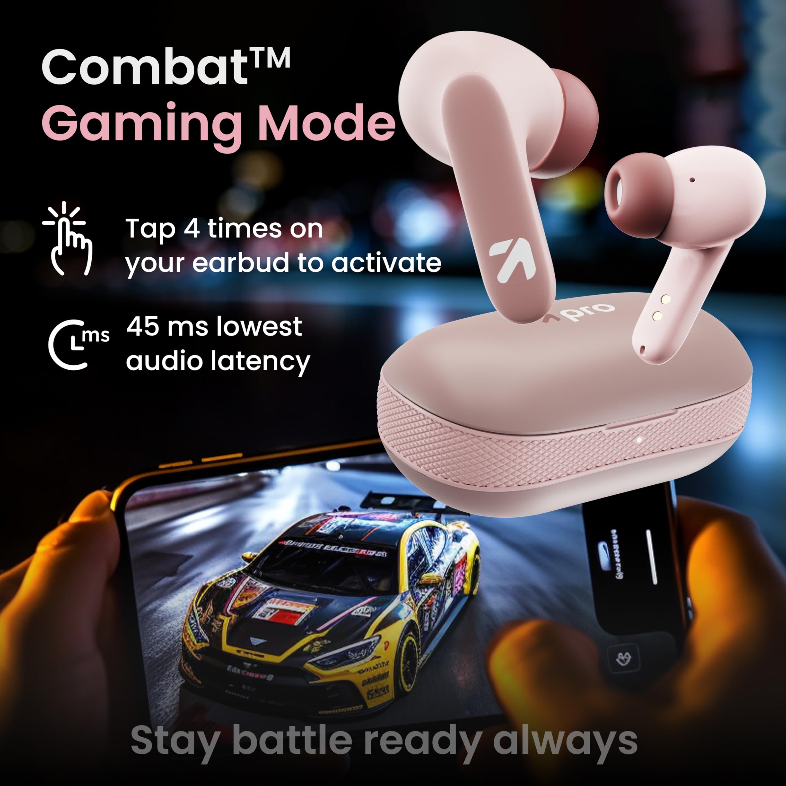 GOBOULT Z20 Pro Made in India Ear Buds Wireless with 60H Playtime, 4 Mics Calling, 45ms Latency Gaming, 13mm Bass Driver Earbuds Buds TWS Bluetooth Wireless Earphones (Candy Cane) view 2