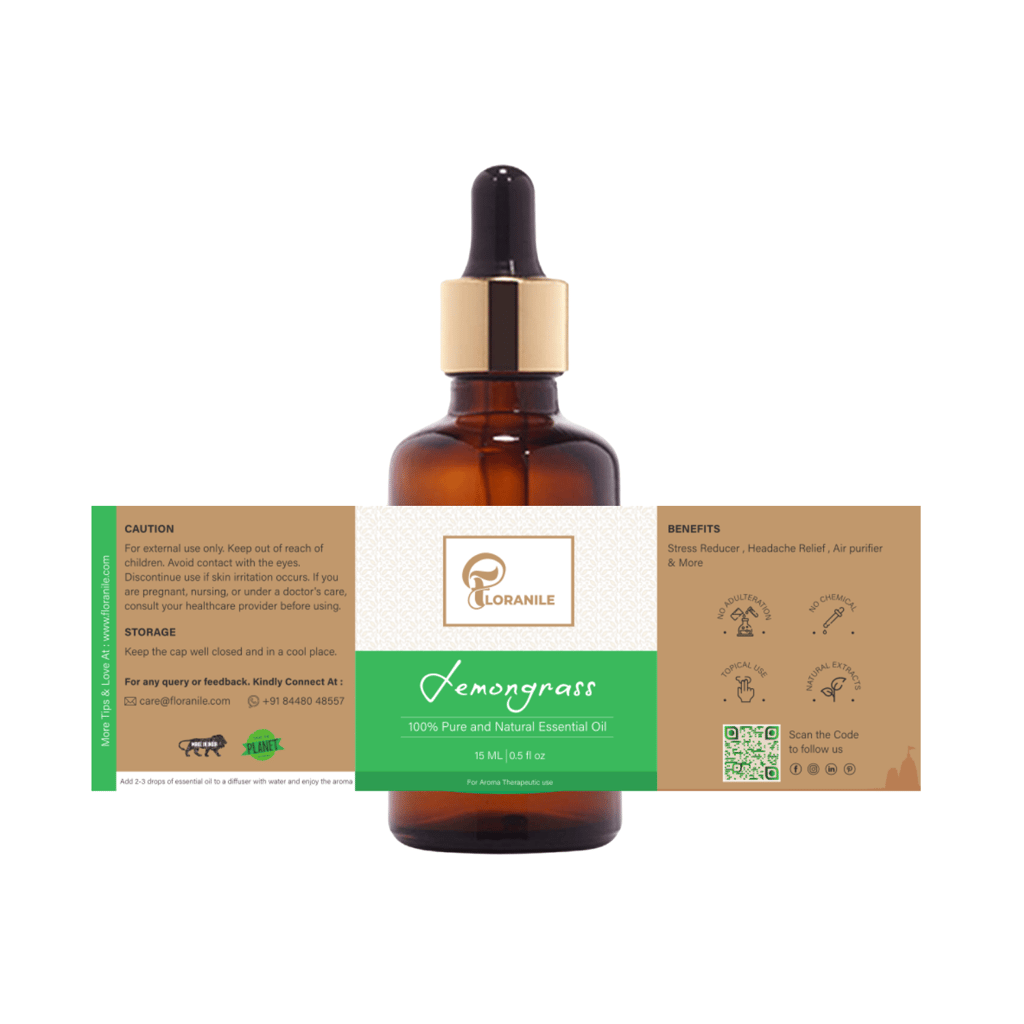 Floranile Premium Lemongrass Essential Oil 15ml, 100% Pure, Natural Fragrance, Therapeutic Grade Aromatherapy, Delicate Scent for Relaxation,Pure & Natural view 2