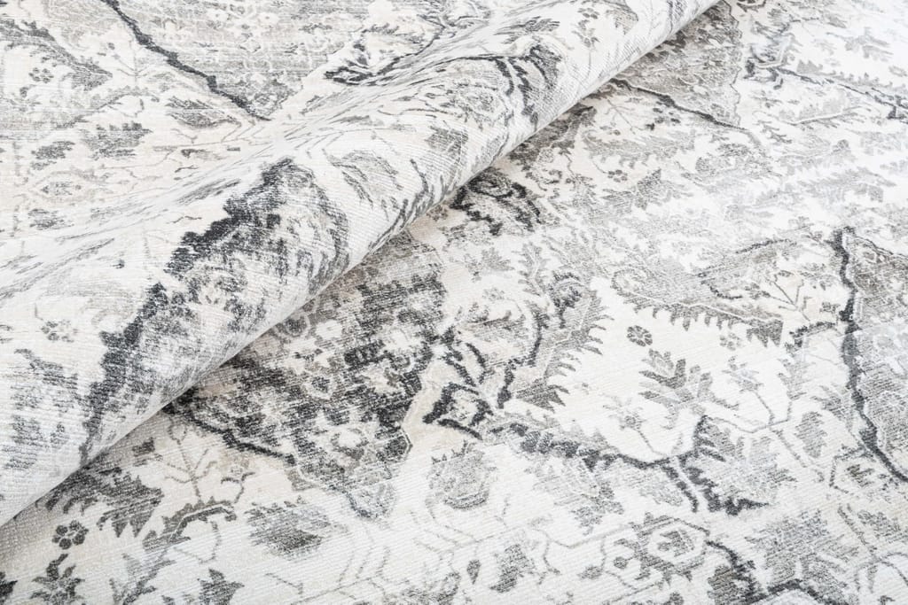 Neu Looms Iris Area Rug Elegant Grey and Sky-Blue Flower Design view 2