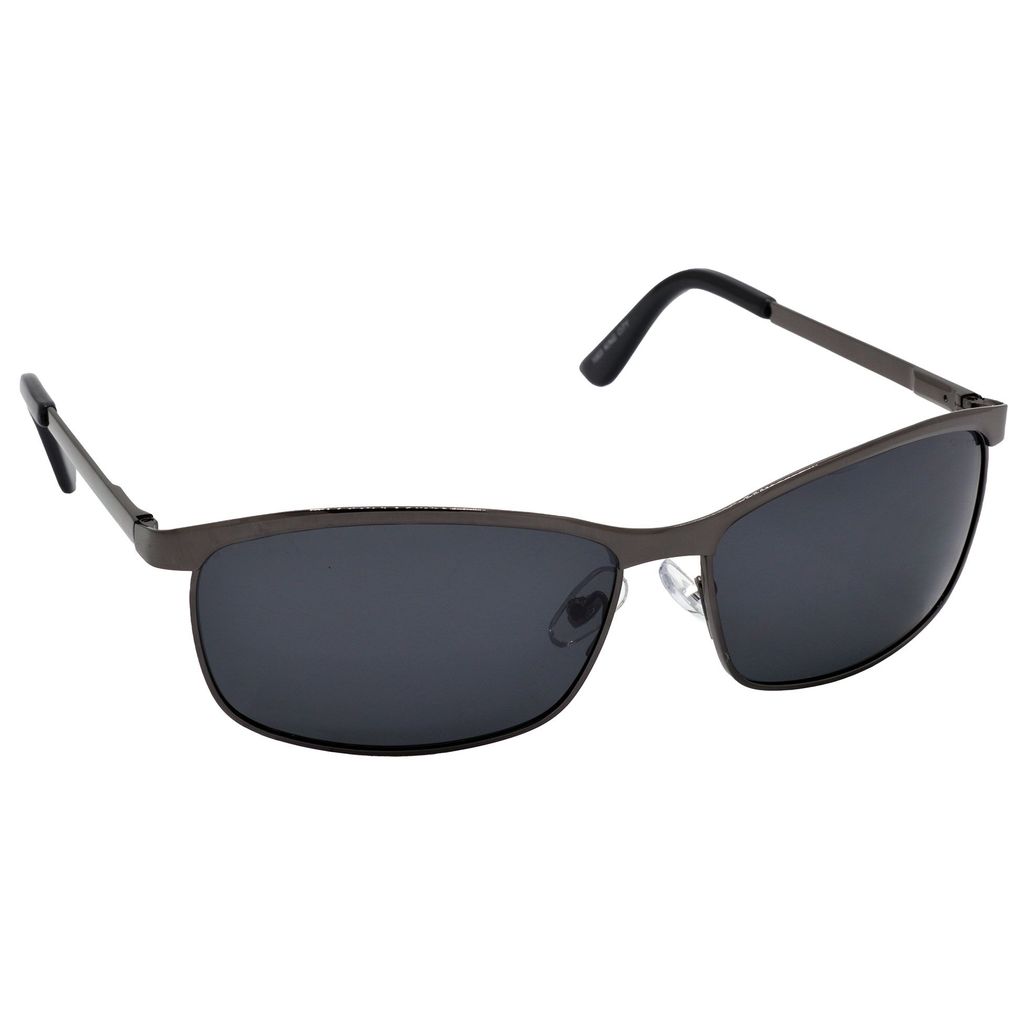 Stylish Wrap-around Full-Frame Metal Polarized Sunglasses for Men and Women | Black Lens and Grey Frame | HRS-KC1003-GRY-BK-P view 2