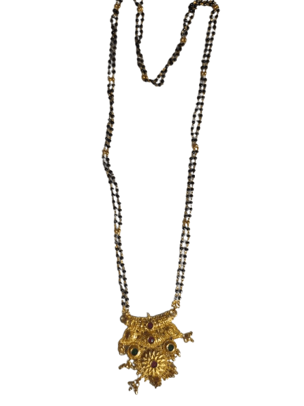 Traditional Indian Gold Plated Mangalsutra Necklace for Women with Black Beads view 2
