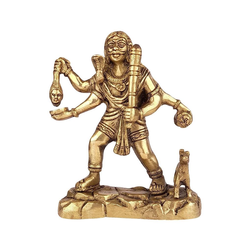ARTVARKO Brass Idol Kaal Bhairav Murti Kalbhairav Bhairo Baba Kaala Bhairava Sculpture Mahakal Diety Avatar of Lord Shiva with Dog Tantric Product Height 7 Inch view 2