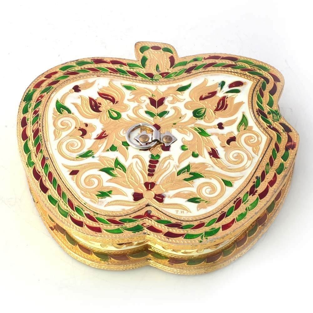 Vivan Creation Stylish Apple Design Golden Meenakari Dryfruit Box