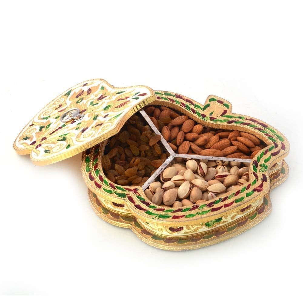Vivan Creation Stylish Apple Design Golden Meenakari Dryfruit Box view 2