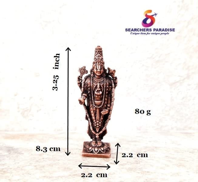 Searchers Paradise - Copper Idols Vishnu,3.25 inches, Copper Handmade 80 Grams, Patina Antique Finish, Pack of 1 Piece view 2