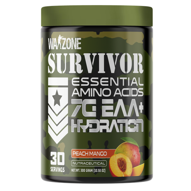 Warzone Nutrition I Survivor I Essential Amino Acids I 7C EAA+ I Hydration I 30 Servings I Nutraceutical I Peach Mango I 300 GM