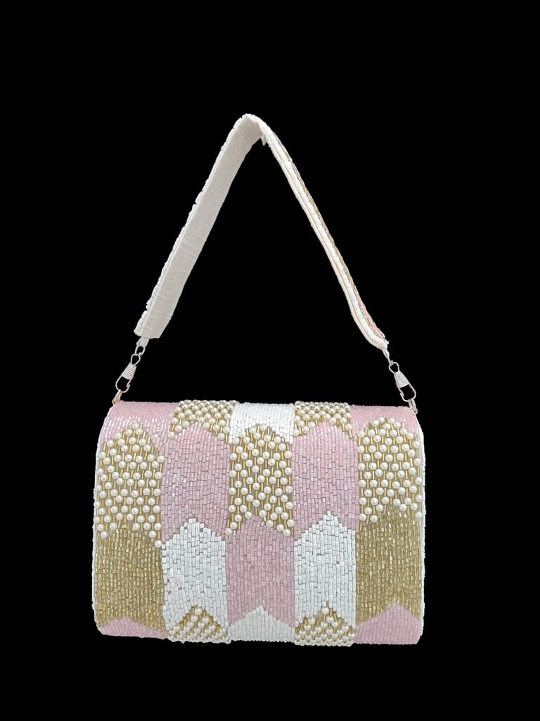 Heavy Sequins Embroidery Worked Clutch Bag- Multicolour Pink Colour FHS view 2