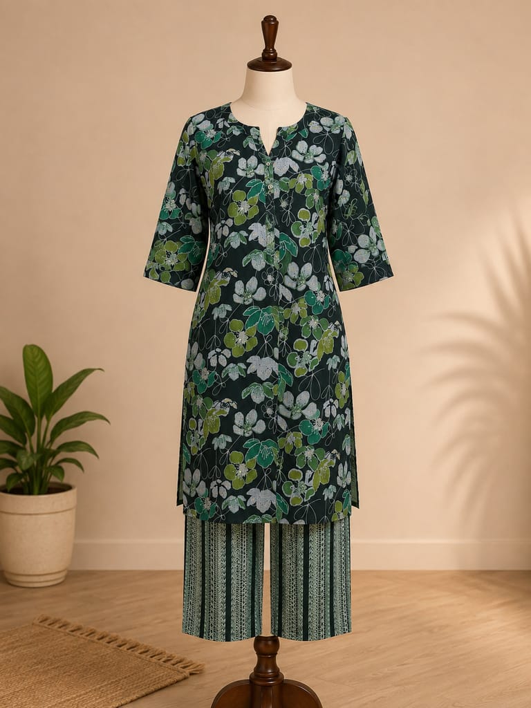 Glamvila Sage Blossom Kurti Palazzo Set view 2