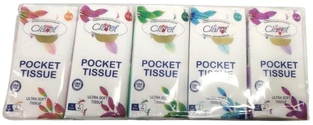 Claret Paper Tissue 10 Pulls, 2-Ply Ultra Soft Face Tissues, Travel-Friendly Small Pocket Hanky, Ideal for Women, Men, Kids, Pack of 2 view 2