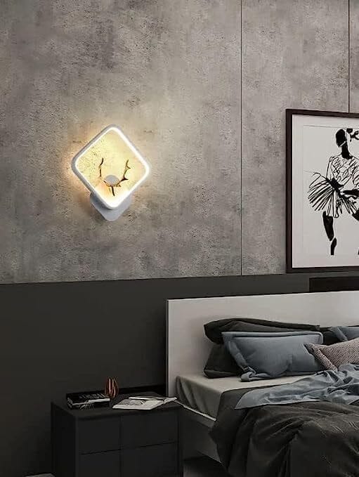 SPARKWORLD Modern White Deer Design Square Wall Lamp | LED Decorative Night Light for Bedroom, Living Room & Home Decor | Size: 25X30 cm | Colour: Square White view 2