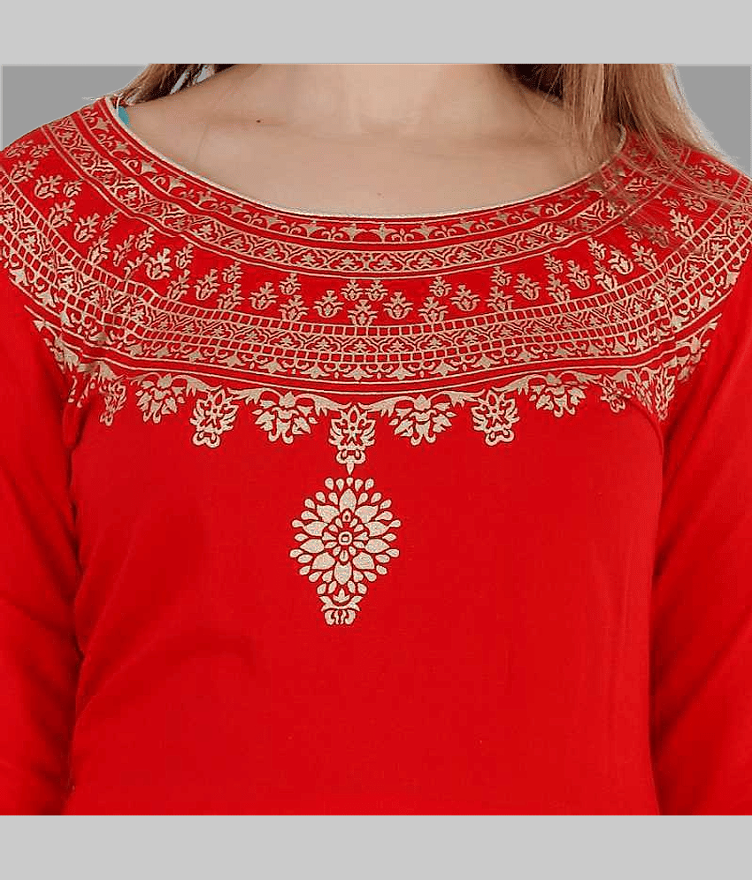 NUPITAL Rayon Printed Anarkali Women's Kurti with Dupatta - Red ( Pack of 1 ) view 2