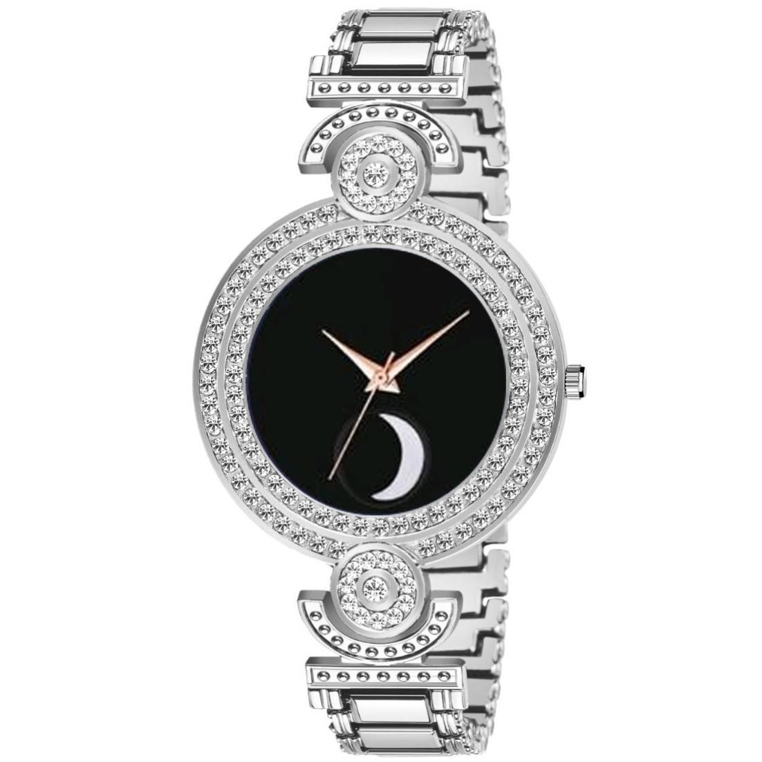 Bolun Black Half Chand Dial Silver BD Girls and Women Watch view 2