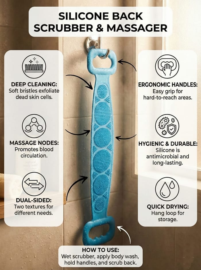 Lifeori Silicone Body Back Scrubber, Double Side Bathing Brush for Skin Deep Cleaning Massage, Dead Skin Removal Exfoliating Belt for Shower, Easy to Clean,Body Brush for Bathing Visit the Sulfar Store view 2