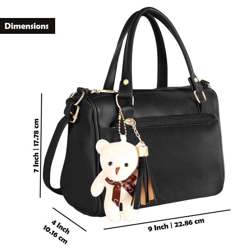 Black Luxurious Faux Leather Handbag With Teddy Bear For Women And Girls HB17 view 2