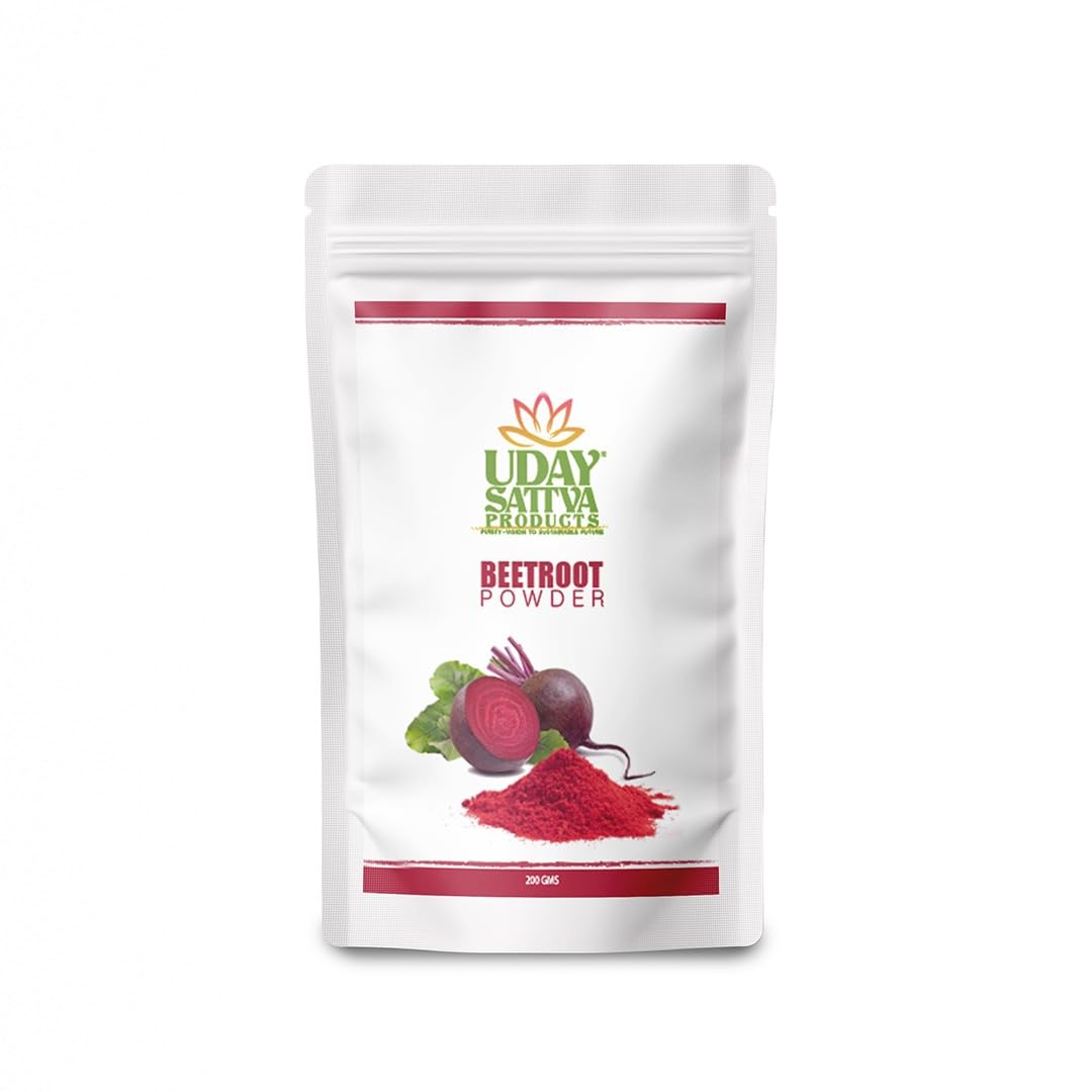UDAY SATTVA PRODUCTS Beetroot Powder 200g Pack of 1 | Supports Nitric Oxide, Heart & Blood Pressure Health | With Grape Seed Extract, BCAA, L-Arginine & L-Carnitine | Pure, Non-GMO & Additive-Free | For Energy, Skin, Hair & Face Glow