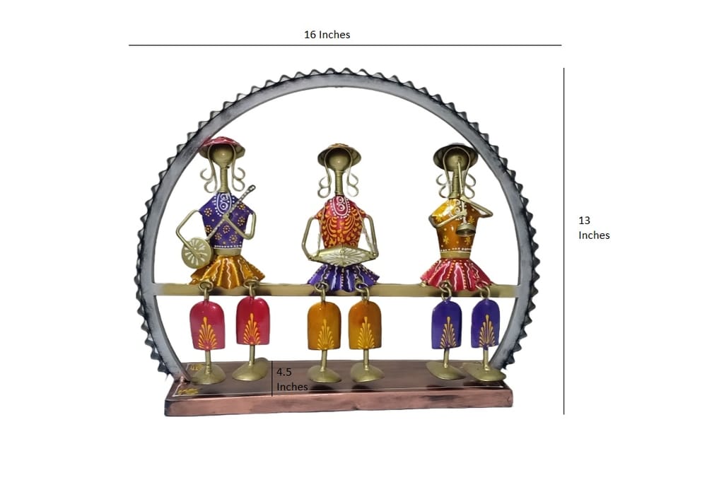 Handmade Metal Emboss Painting of 3 Rajasthani Musicians Idols view 2