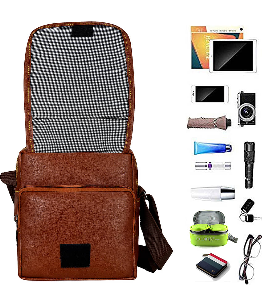 Leather World - Brown Solid Messenger Bag view 2