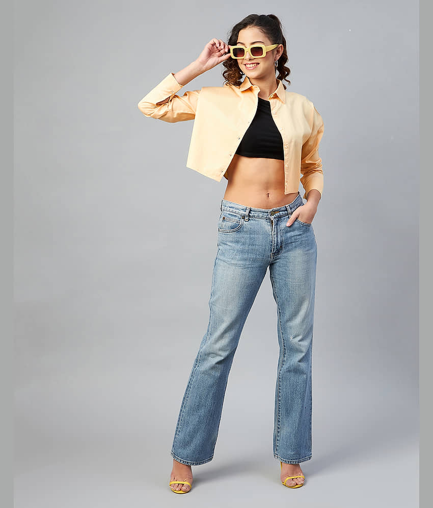 Chimpaaanzee Women Solid Cotton Shirt ( Yellow ) view 2