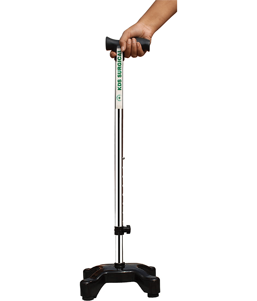 KDS SURGICAL 4 Leg Quadripod Chrome Black Height Adjustable Walking Sticks