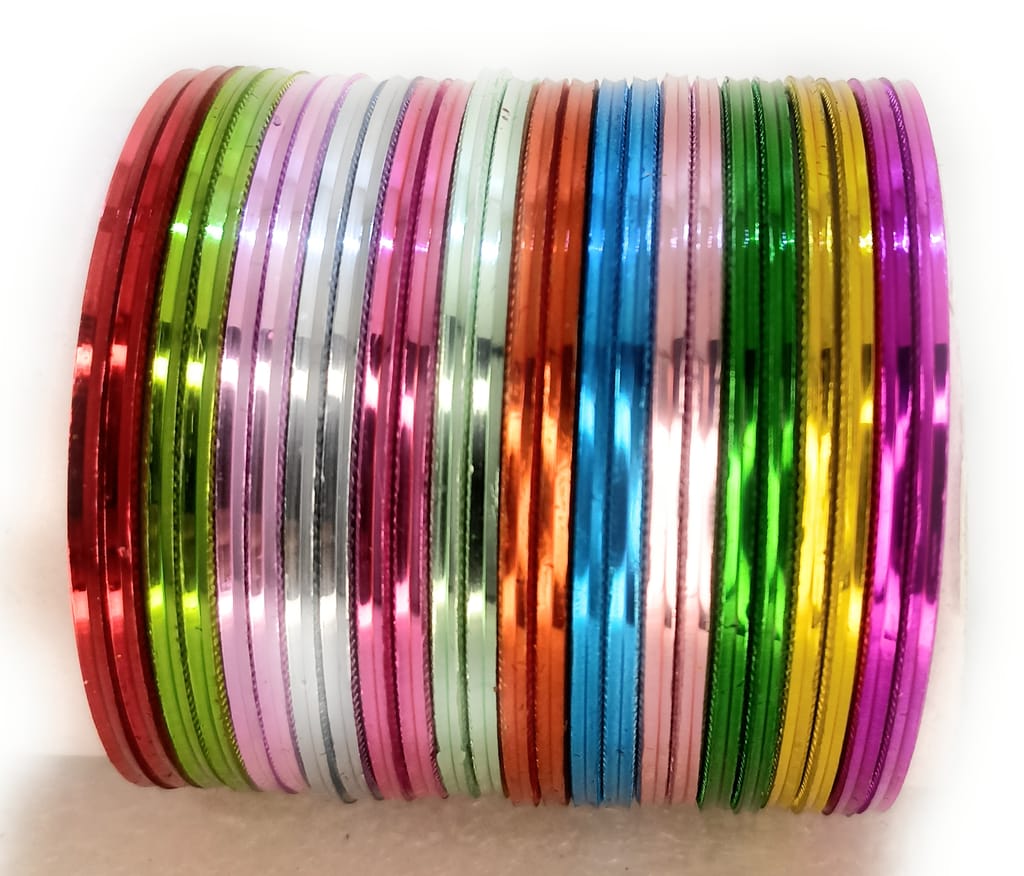 SBS Multicolor Glossy Finish Metal Bangles set of 24 bangles for Girl Child view 2