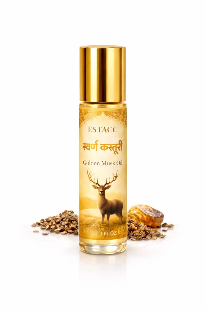 ESTACC Golden Musk Attar Roll On (Pack of 2, 8ml Each) | Long Lasting Kasturi Perfume Oil | Alcohol-Free Ittar for Pooja, Festivals & Daily Use | Unisex Fragrance view 2