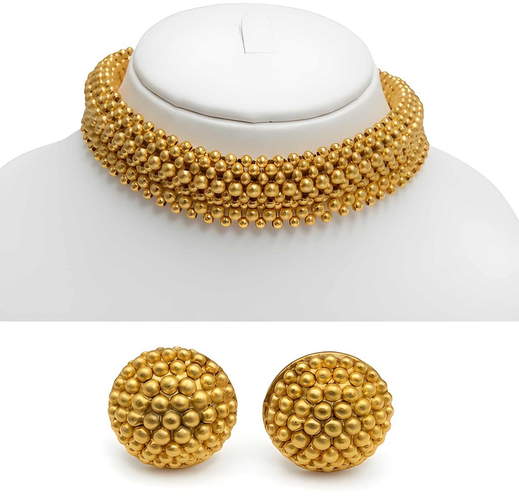 Gold Plated Traditional Beaded Choker Necklace Set with Matching Stud Earrings for Women Ethnic Jewellery Wedding Party Festive Wear