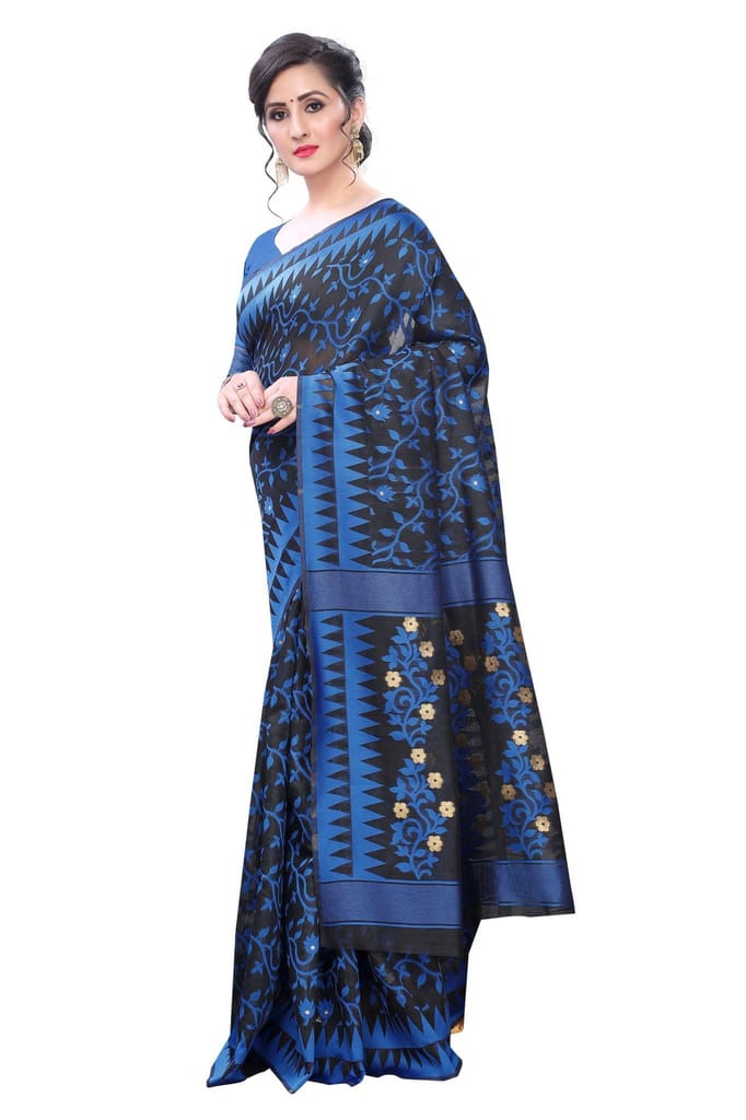 Silk Zone Women's Cotton Blend Jamdani Woven Saree with Blouse Piece view 2