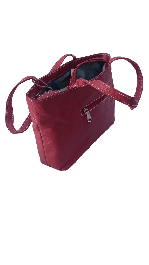 Women's Red PU Leather Handbag with Chain Detail view 2