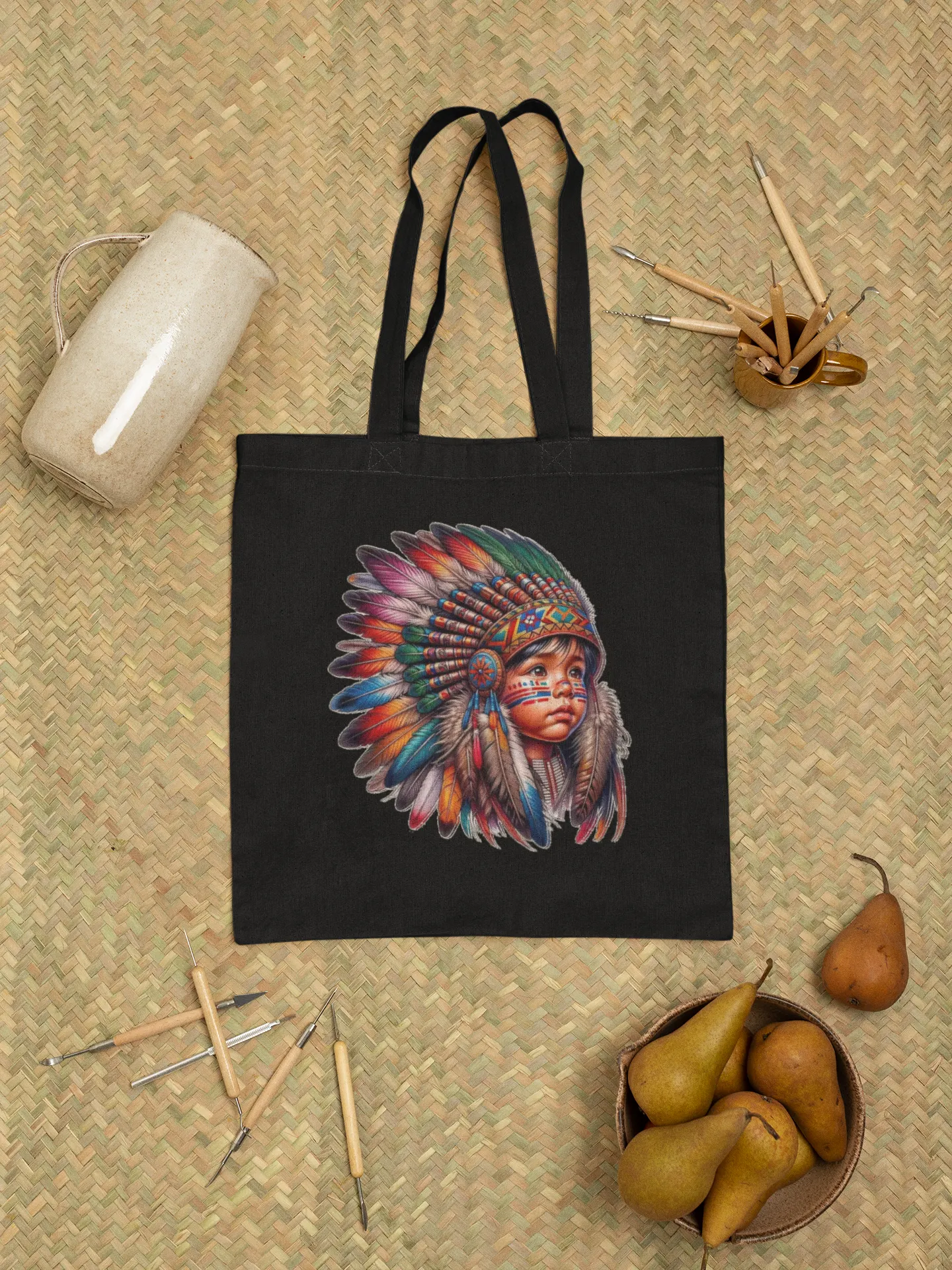 Colorful Feathered Headdress Design Tote Bag