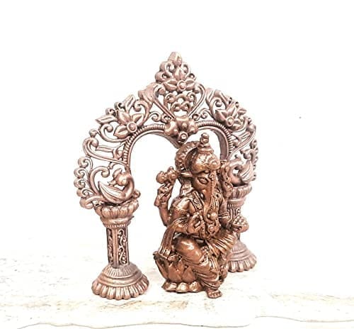 Searchers Paradise - Copper Idols Ganesh With Prabhavalli,3.5 inches, Copper Handmade 210 Grams, Patina Antique Finish, Pack of 1 Piece view 2
