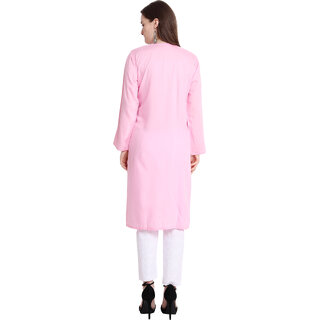 Numak Women Chikan Embroidery Straight Kurta (Pink, White) view 2
