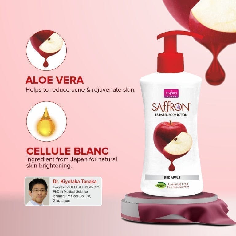 VI-JOHN Saffron Fairness Red Apple Body Lotion With Vitamin E - 250 ML (Men & Women) view 2