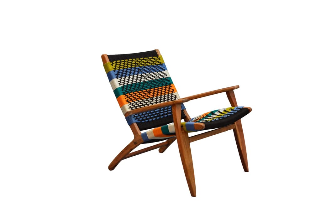 Orchid Homez Hand Woven Lounge Chair with Armrest Solid Wood Outdoor Chair (Natural, Pre-Assembled) (Multicolor) view 2