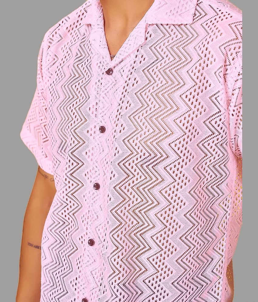 HARPITA Cotton Blend Oversized Fit Self Design Half Sleeves Men's Casual Shirt - Pink ( Pack of 1 ) view 2