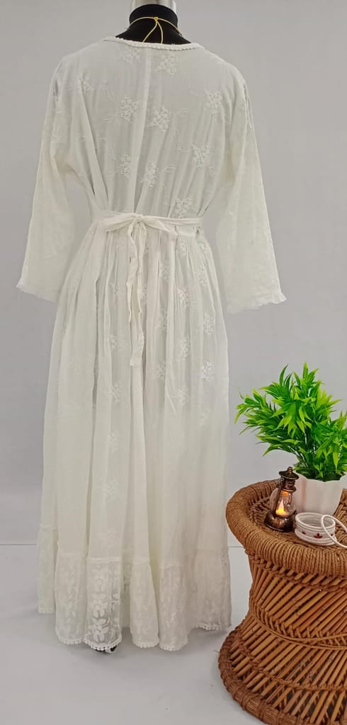 NV92088/D001-D004-Graceful Simplicity: Forkful Sleeve Full-Length Pure Cotton White Dress view 2
