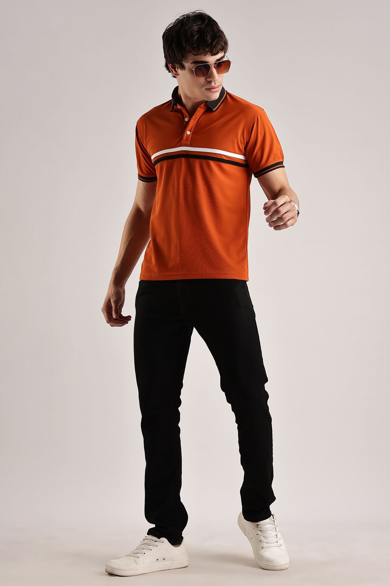 Polyester Orange Striped Polo view 2