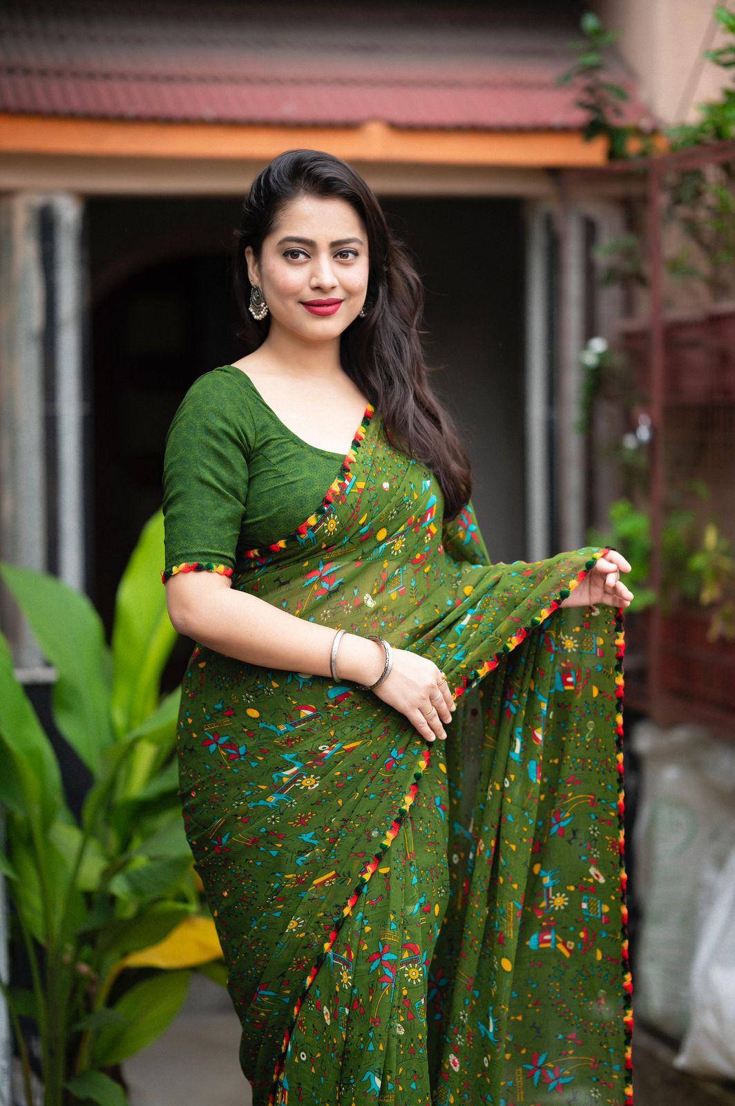 Warli Printed Georgette Saree with Blouse view 2