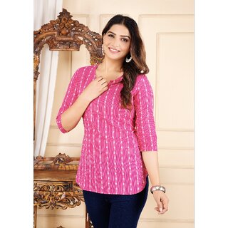 Women Striped Cotton Blend Straight Casual Kurti Top for Women Stylish Daily Wear Kurta (Pink)