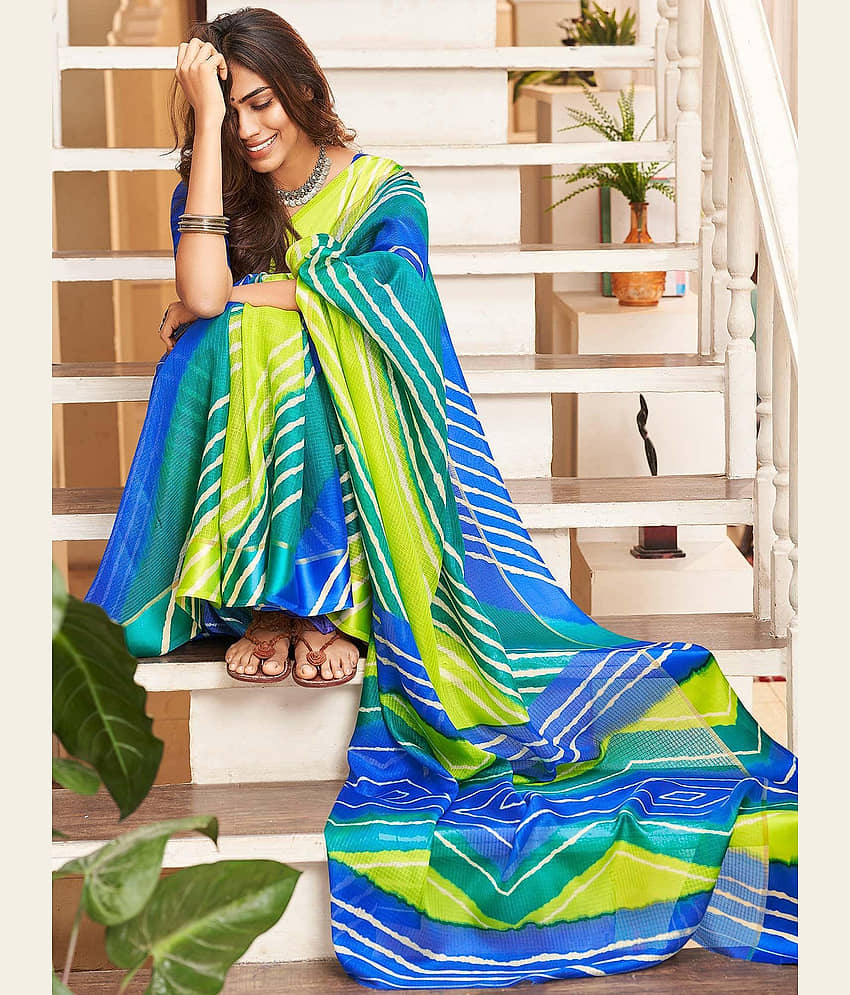 BLEESBURY Mysore Silk Printed Saree With Unstitched Blouse Piece ( Multicolor ) view 2