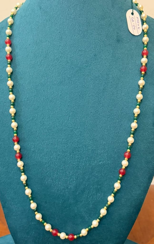 single line red green white moti mala view 2