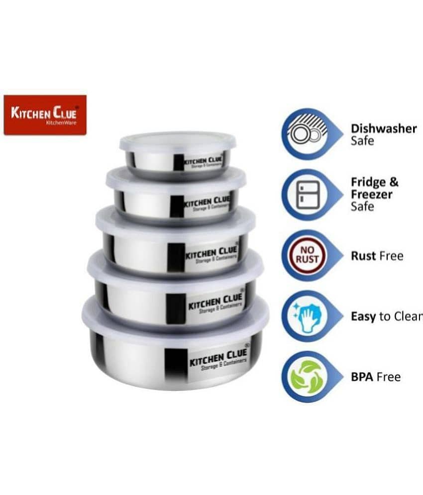 Kitchen Clue - Silver Steel Food Container ( Pack of 5 ) view 2
