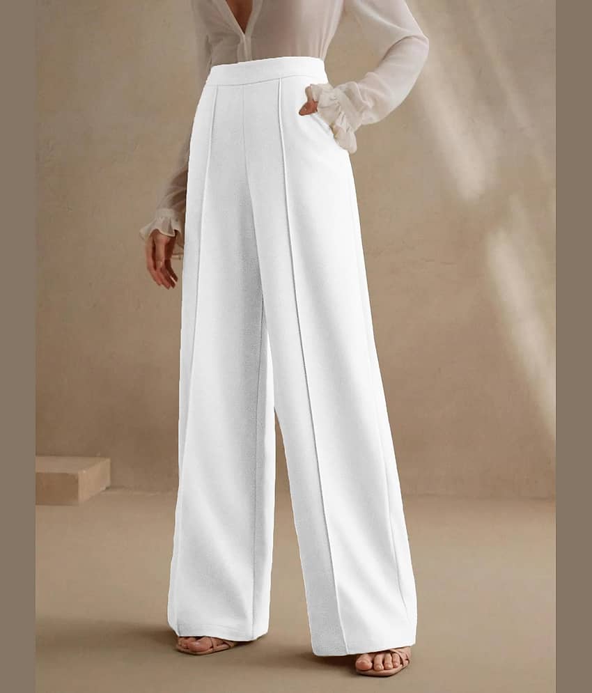 kotty Women Rayon Blend Casual Trousers ( White ) view 2