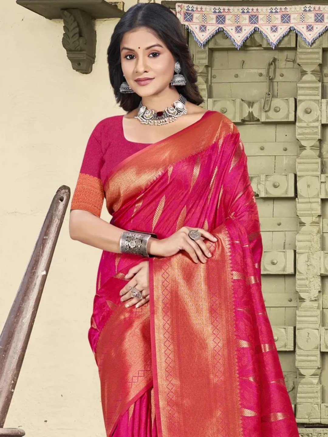 Pink Silk Saree view 2