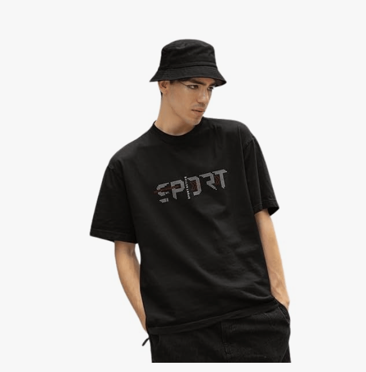 Black Oversized T-Shirt with Rhinestone "SPORT" Detailing